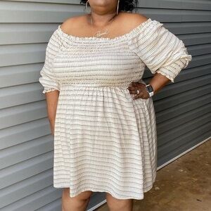 ELOQUII Women Plus Smocked Bodice Midi Dress Size 26